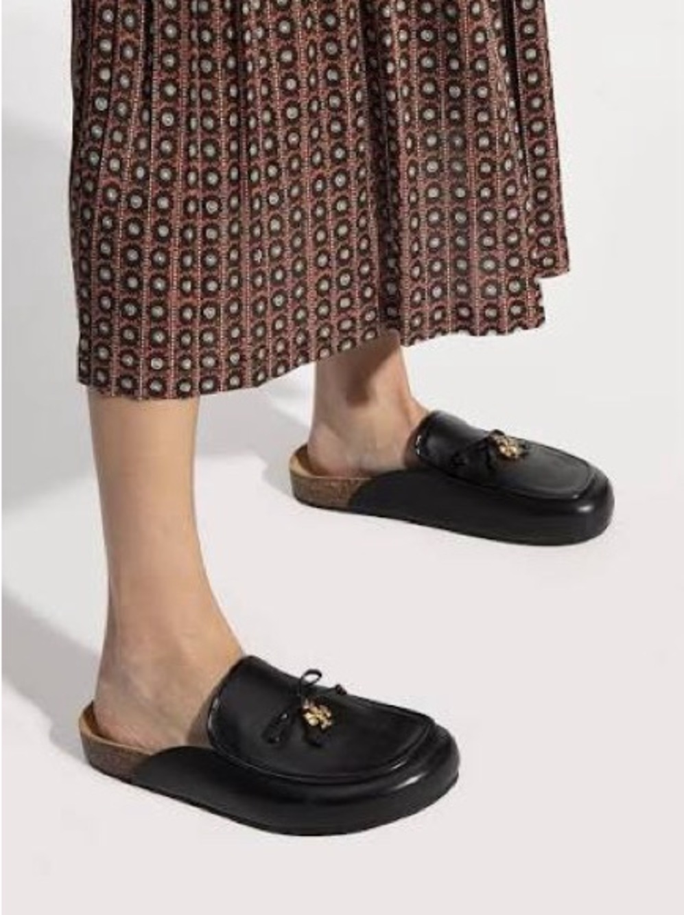 Tory Burch Perfect Black Leather Charm Mules - size 7 - EUC w/o Box